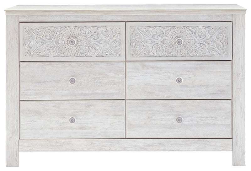 Paxberry - Six Drawer Dresser - Medallion Drawer Pulls - Whitewash - R&R Furniture Gallery (Fountain Valley, CA)