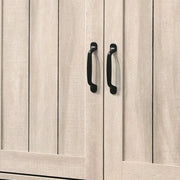 Corby oak finish 3-door shoe cabinet by Lilola Home with dusty gray exterior and sleek design for organized footwear storage.