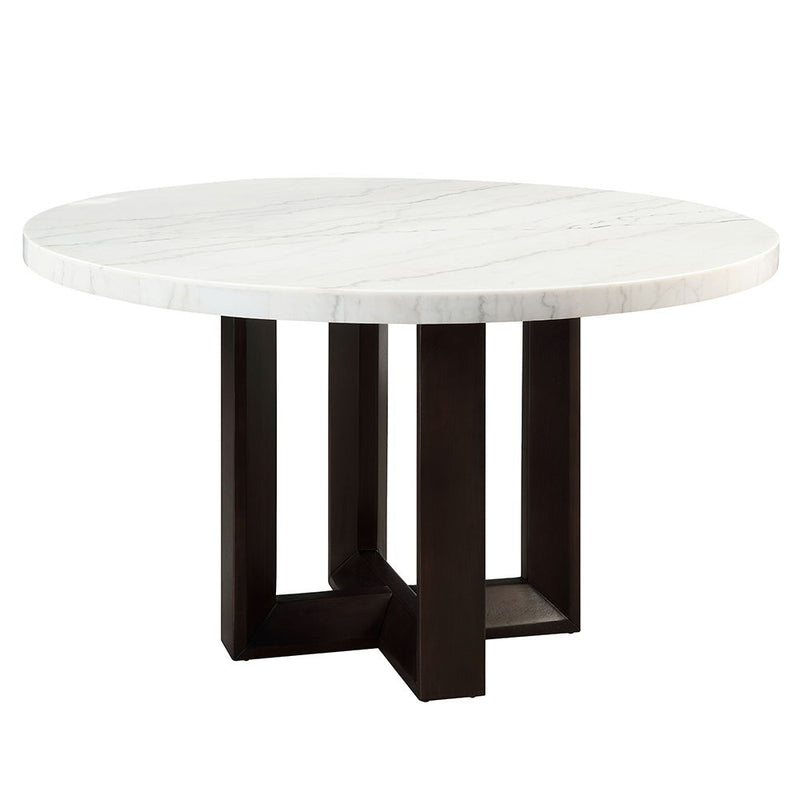 Edwyn - Round Dining Table - White Natural Marble Top & Espresso - R&R Furniture Gallery (Fountain Valley, CA)