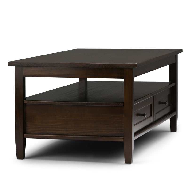 Handcrafted Warm Shaker coffee table by Simpli-Home featuring a sturdy wooden design and a smooth finish.