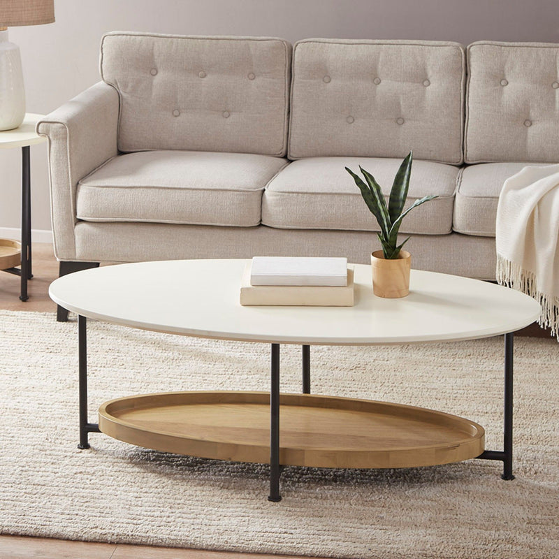 Oval Coffee Table - White / Natural - R&R Furniture Gallery (Fountain Valley, CA)