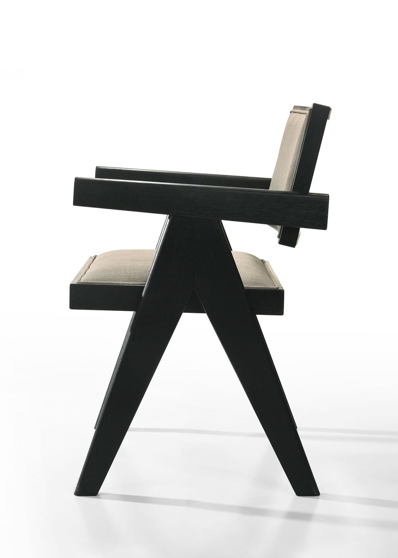 Jasper - Dining Arm Chairs With Upholstered Seat (Set of 2) - Ebony Black / Beige - R&R Furniture Gallery (Fountain Valley, CA)