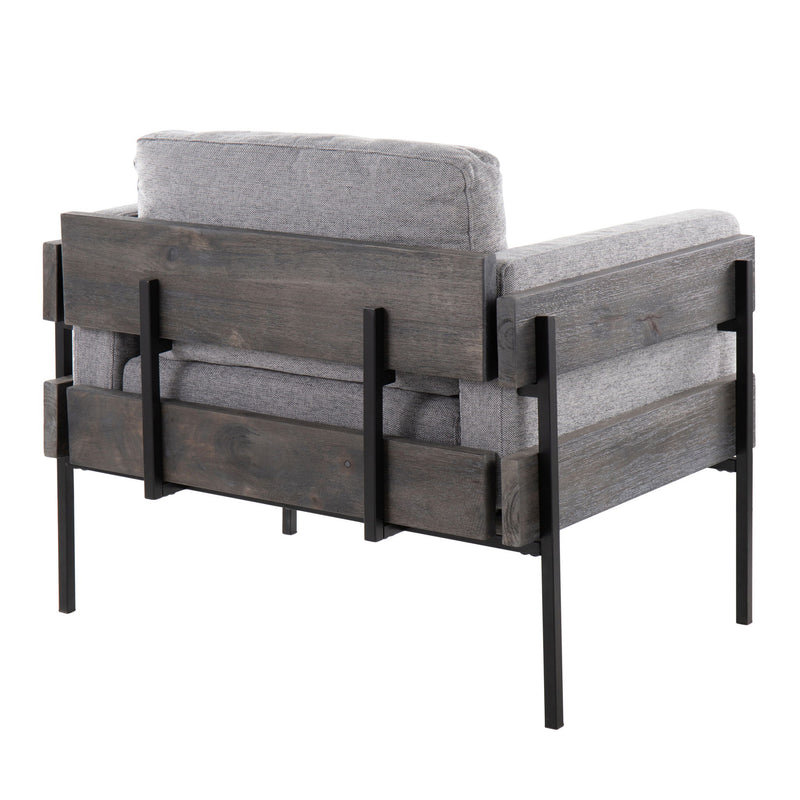 Lumi Source Kari farmhouse accent chair with wooden frame and upholstered seat, stylish and comfortable for living room decor.