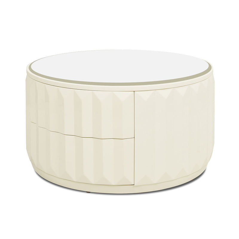 Facino - Round Storage Coffee Table - White Birch - R&R Furniture Gallery (Fountain Valley, CA)