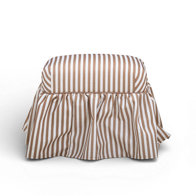 Gertrude striped linen upholstered ottoman by TOV Furniture, showing a stylish, plush seating and decorative striped fabric pattern.