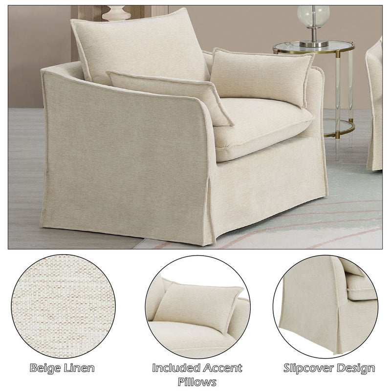 Shane - Chair With 2 Pillows - Beige Linen - R&R Furniture Gallery (Fountain Valley, CA)