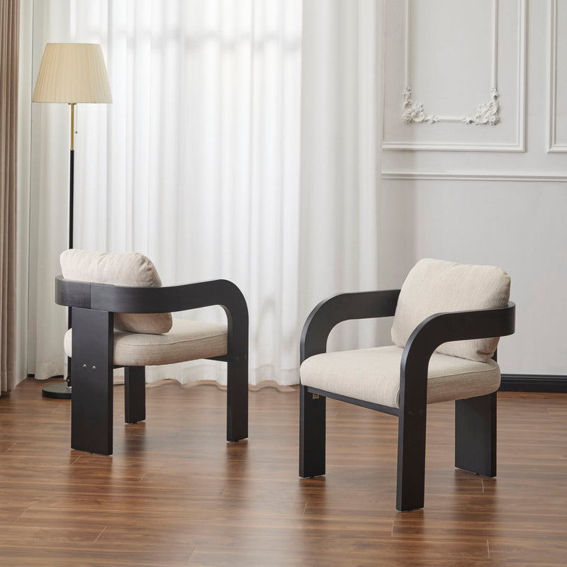 Dining Chairs With Pillow Back (Set of 2) - Beige / Black - R&R Furniture Gallery (Fountain Valley, CA)