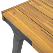 Noble House Acacia wood patio dining table, 69-inch rectangle outdoor table with teak and black finish, suitable for outdoor dining spaces.
