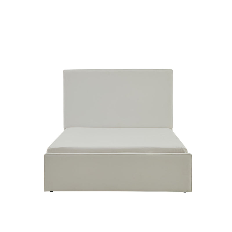 House & Home Furniture Lucas tall upholstered bed headboard with padded fabric and sleek design, shown in a stylish bedroom setting.