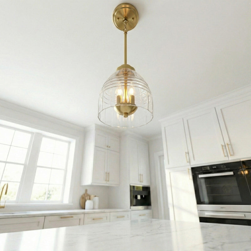 Ember - 3 Candle Lights Chain Pendant - Clear / Gold - R&R Furniture Gallery (Fountain Valley, CA)