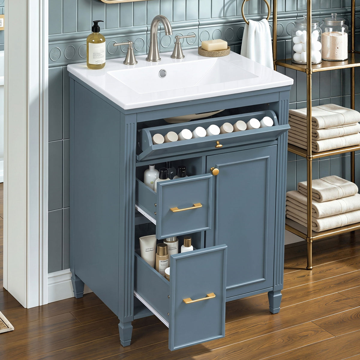 Freestanding Bathroom Vanity With Sink, Soft Close Door, Tip Out Drawer