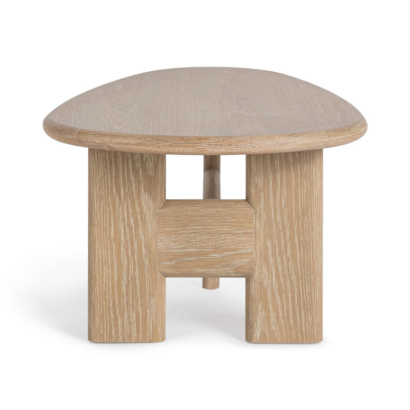 Classic Home Langford coffee table with a sleek wooden surface and metal legs, ideal for modern living room decor.