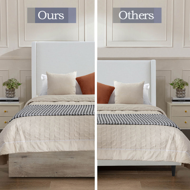 Shelton - Queen Upholstered Wingback Bed With 54" High Headboard - Ivory / Light Gray / Camel Oak - R&R Furniture Gallery (Fountain Valley, CA)