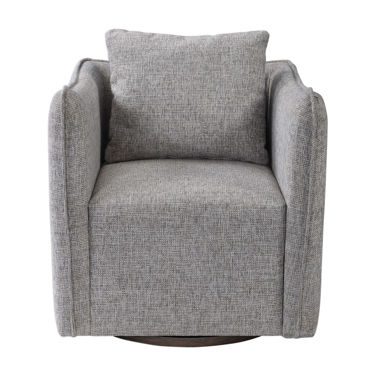 Uttermost Corben swivel chair with plush fabric upholstery and modern design, shown from a side angle.