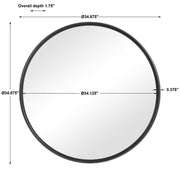 Round black iron wall mirror by Uttermost with a sleek, minimalist design and a smooth circular frame.