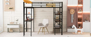 Loft Metal Bed With 3 Layers Of Shelves And Desk, Stylish Metal Frame Bed With board - R&R Furniture Gallery (Fountain Valley, CA)