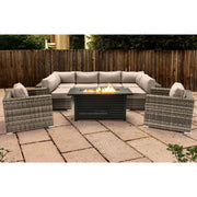 9 Piece Outdoor Sectional Set With Fire Pit Table And Cushions - Beige - R&R Furniture Gallery (Fountain Valley, CA)