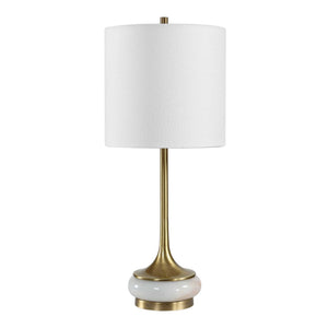 Molena - Brass & Pearly Stone Table Lamp - Brass,Gold,White