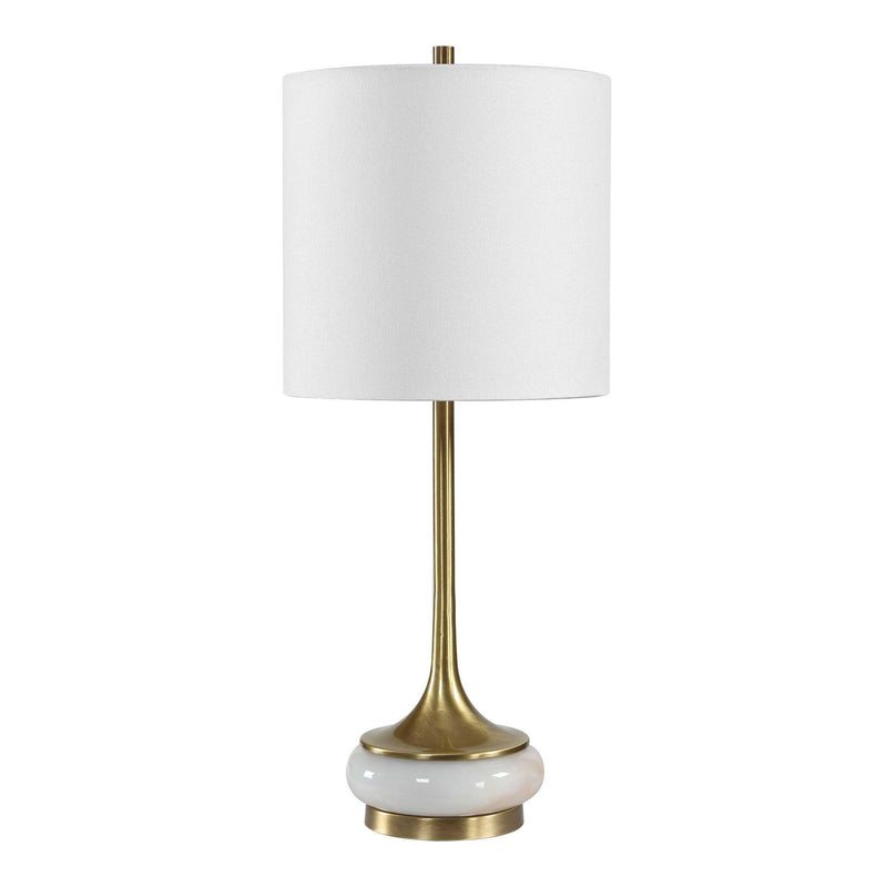 Molena - Brass & Pearly Stone Table Lamp - Brass,Gold,White