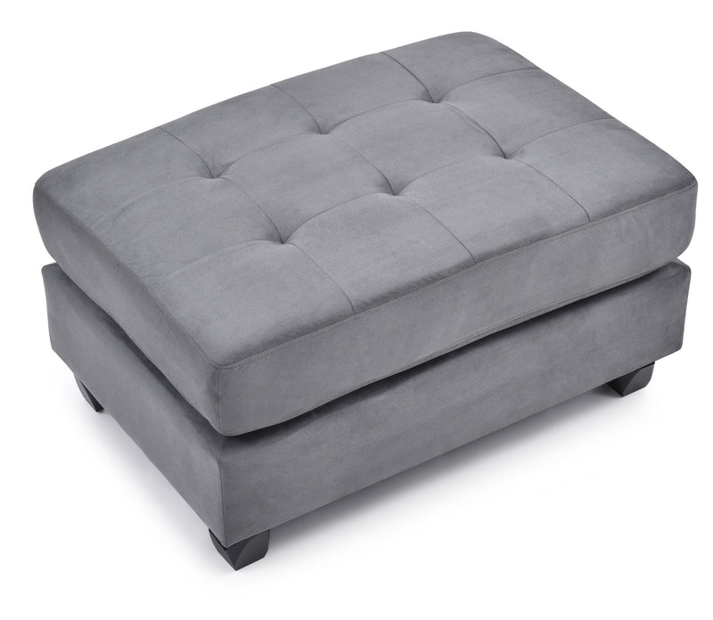 Contemporary upholstered ottoman by Glory Furniture with a plush fabric surface and sleek modern design.