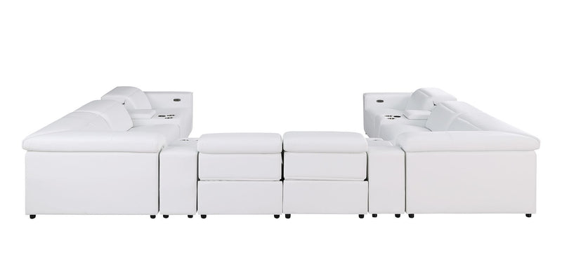 1208 - 12 Piece U Shaped Leather Sectional With 4 Power Recliners & Power Headrest