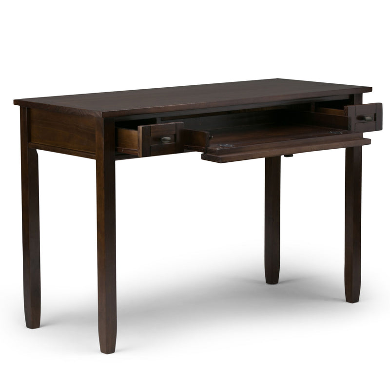 Warm Shaker desk in tobacco brown by Simpli-Home, featuring a classic writing desk design with a smooth wooden finish.