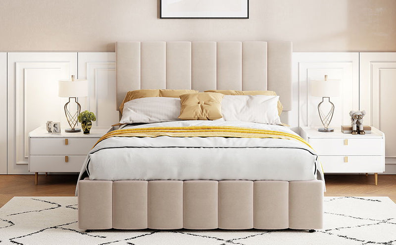 Elegant Upholstered Platform Bed With Hydraulic Storage System - R&R Furniture Gallery (Fountain Valley, CA)