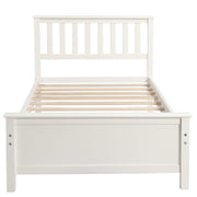 DreamHaus platform bed with wooden headboard, footboard, and slat support, showcasing a modern bedroom setup.