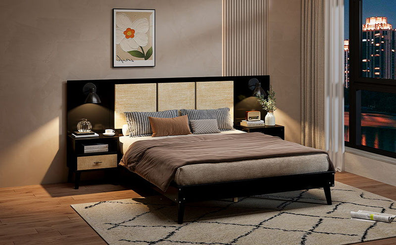 Bed Frame With 2 Nightstands Elegant Design With Lamps - R&R Furniture Gallery (Fountain Valley, CA)