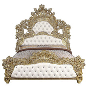 Bernadette - Eastern King Bed - White Synthetic Leather Fabric & Gold - R&R Furniture Gallery (Fountain Valley, CA)