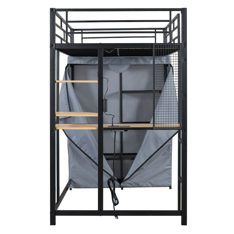 Loft Bed With Desk, Shelves, Power Outlet, LED Light And Wardrobe - R&R Furniture Gallery (Fountain Valley, CA)