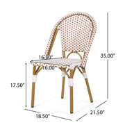Set of two outdoor rattan and aluminum French bistro chairs by Noble House, featuring woven rattan seats and sleek metal frames.
