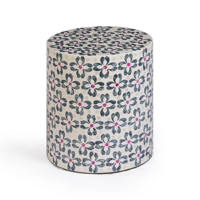 Lorna - Capiz Shell Motif Stool - Aqua Floral - R&R Furniture Gallery (Fountain Valley, CA)