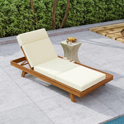 Acacia Wood Lounge Chaise Set With Headrest And Water Resistant Cushions - Beige - R&R Furniture Gallery (Fountain Valley, CA)
