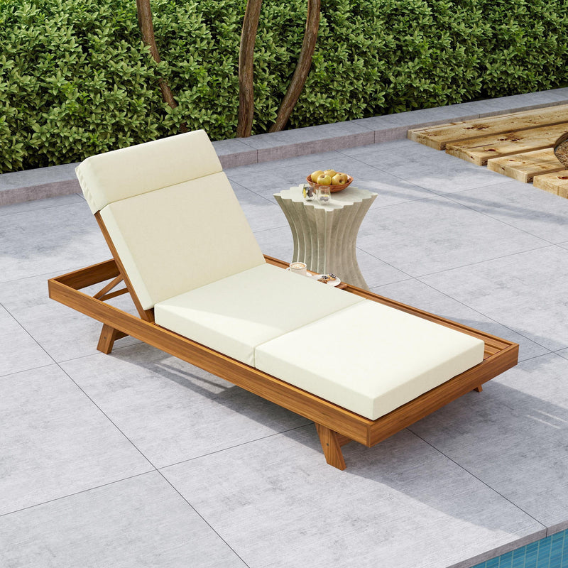 Acacia Wood Lounge Chaise Set With Headrest And Water Resistant Cushions - Beige - R&R Furniture Gallery (Fountain Valley, CA)