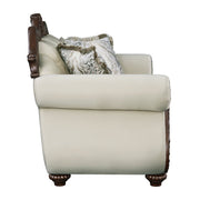 Pierce - Loveseat With 3 Pillows - Beige Fabric & Cherry - R&R Furniture Gallery (Fountain Valley, CA)