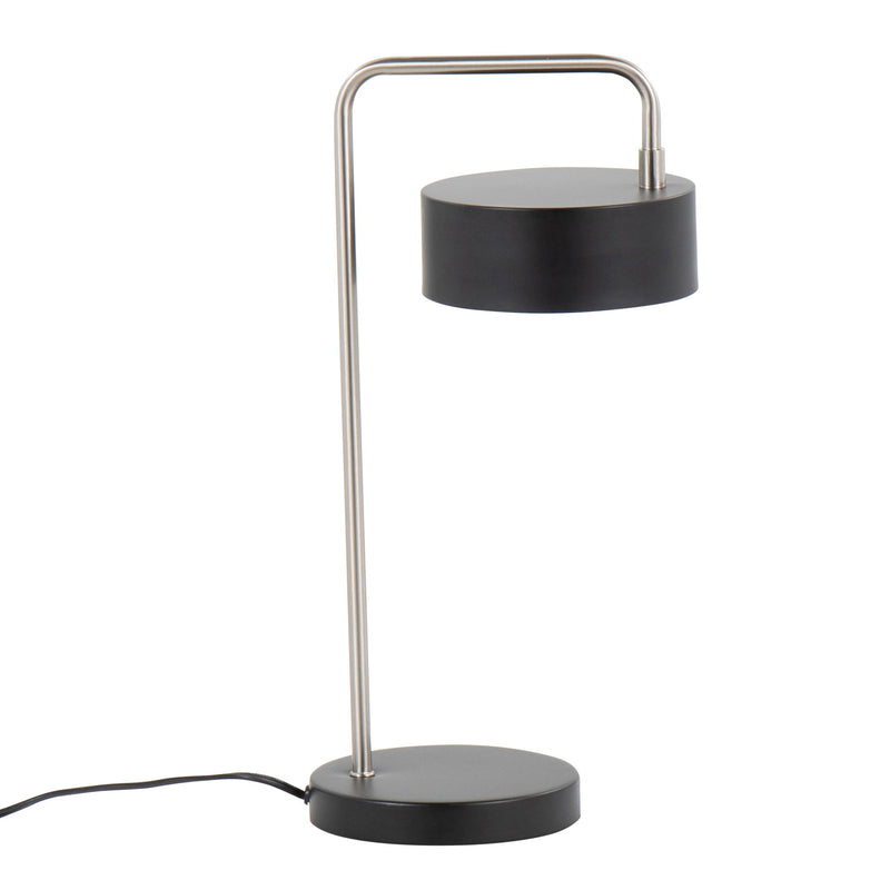 Lumi Source contemporary nickel and black table lamp with puck-shaped design, ideal for modern home decor.