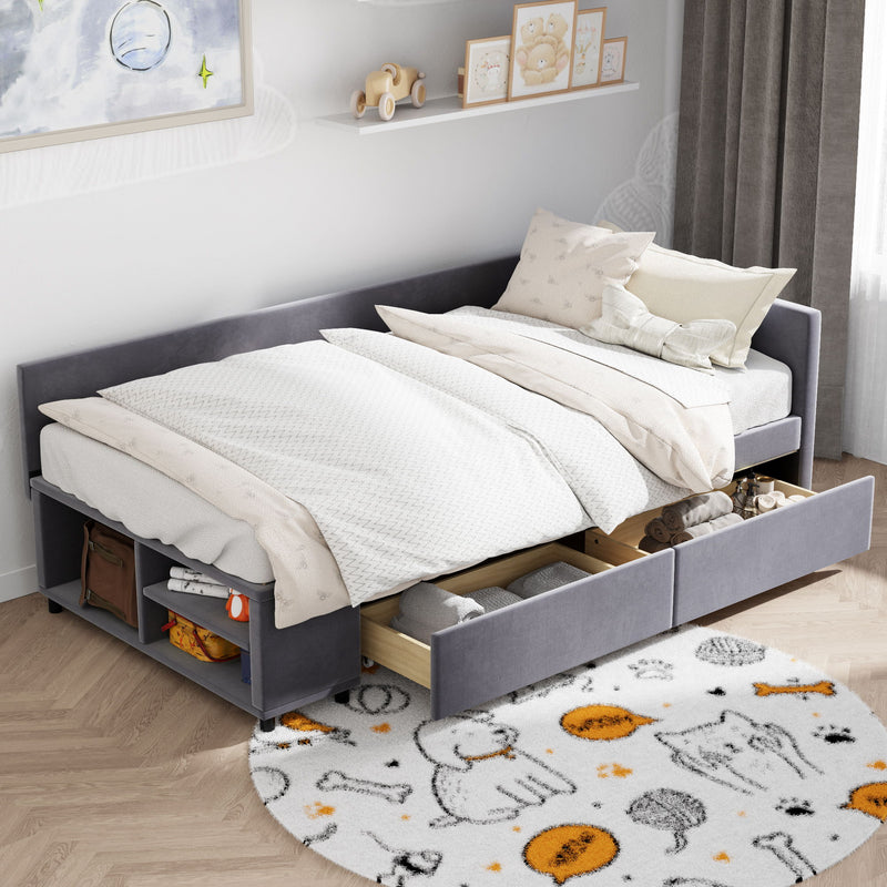 L Shaped Upholstered Platform Bed With Storage And Drawers - R&R Furniture Gallery (Fountain Valley, CA)