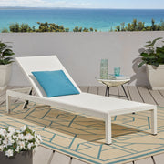 Noble House outdoor patio chaise lounge with five reclining positions, featuring a cushioned seat and adjustable backrest for relaxation.