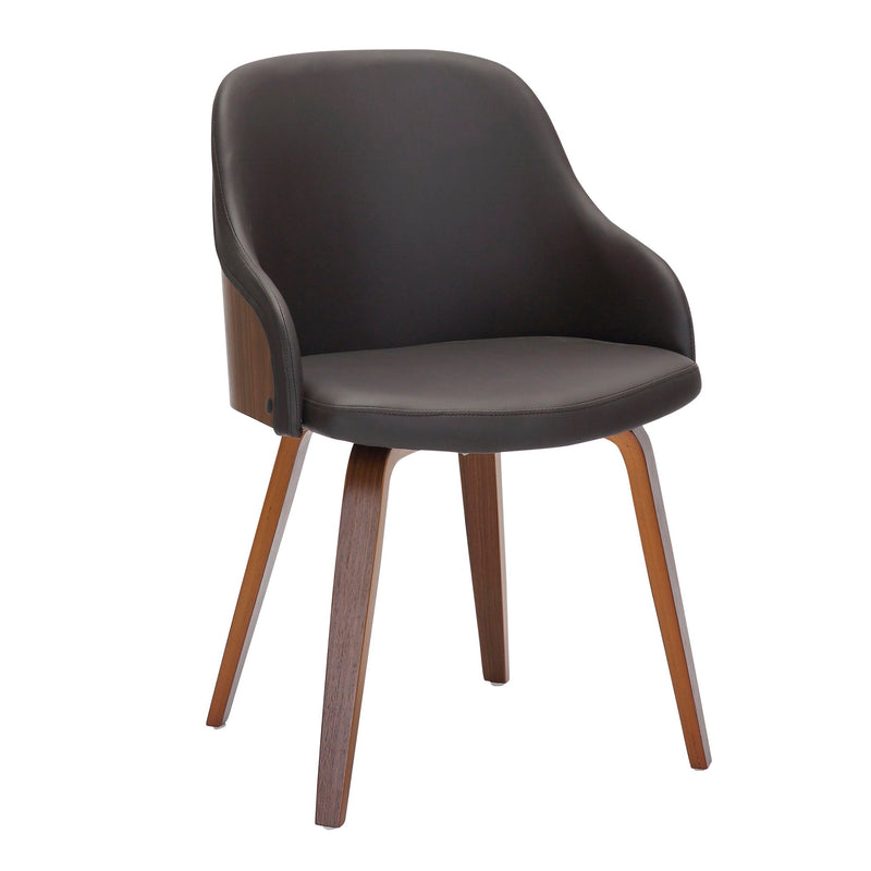 Lumi Source Bacci mid-century modern arm chair with wooden legs and upholstered seat, stylish dining chair for contemporary interiors.