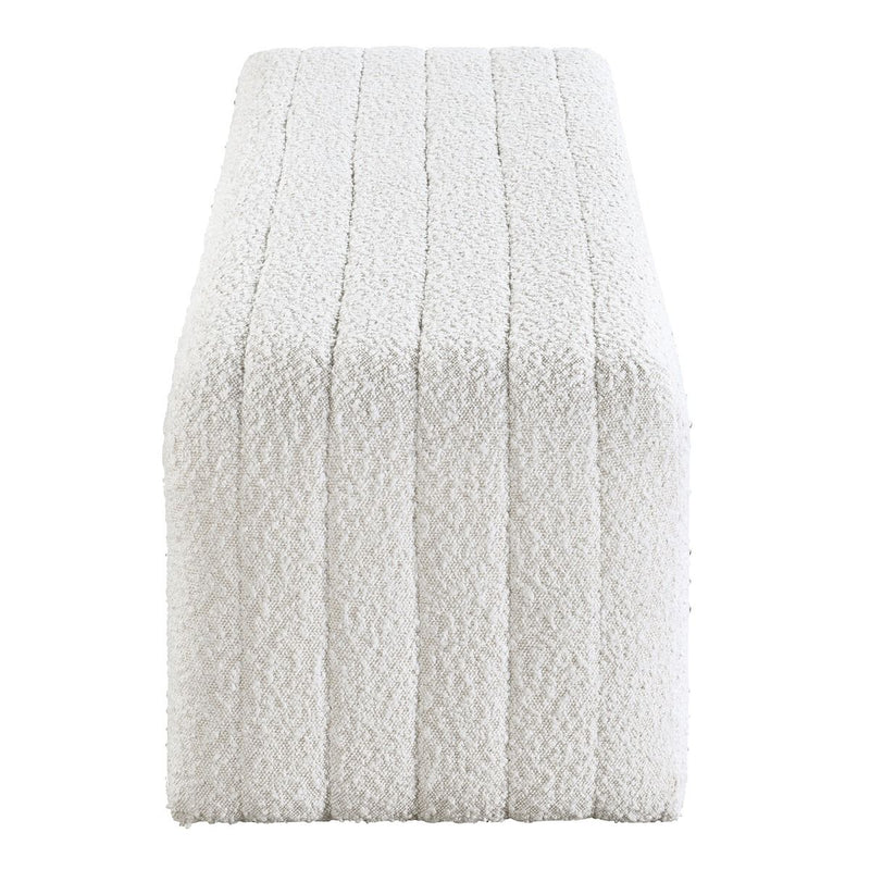 Beige boucle upholstered bench by ACME from Sandro collection, showcasing a stylish and comfortable seating option.