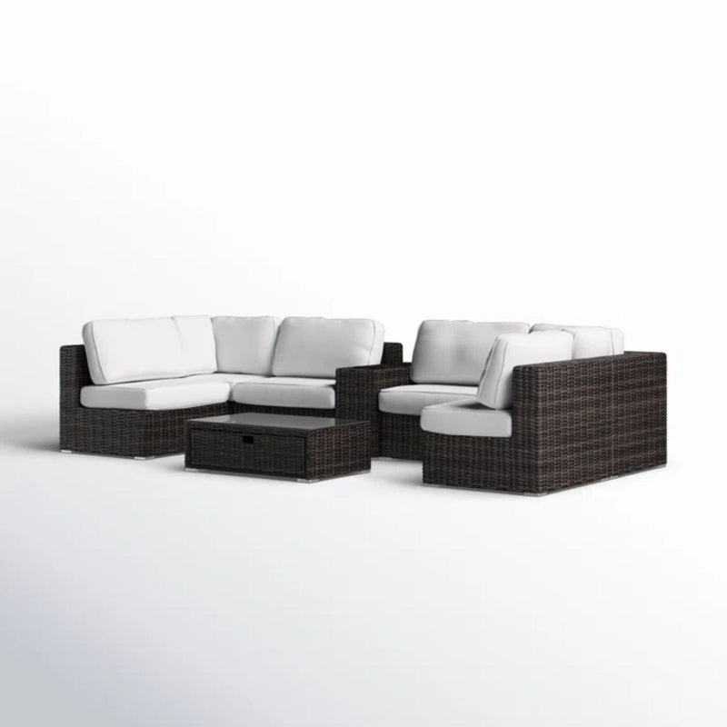 Elegant 4 Person Wicker Patio Seating Set With Cushions And Glass Top Table - R&R Furniture Gallery (Fountain Valley, CA)