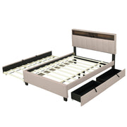 Upholstered Platform Bed With Storage Headboard, Trundle & 2 Drawers And A Set Of Sockets & USB Ports - R&R Furniture Gallery (Fountain Valley, CA)