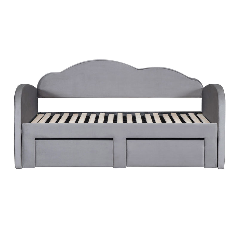 Upholstered Daybed With Cloud-Shaped Backrest, Trundle & 2 Drawers And USB Ports - R&R Furniture Gallery (Fountain Valley, CA)