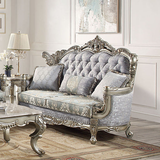 Miliani - Loveseat With 3 Pillows - Fabric & Antique Bronze - R&R Furniture Gallery (Fountain Valley, CA)
