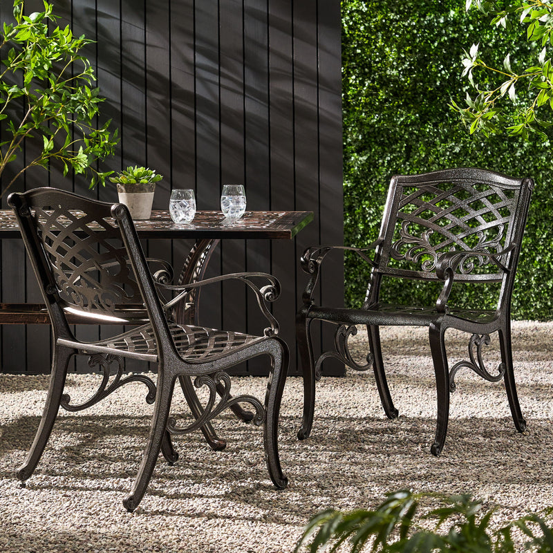Luminea - Outdoor Aluminum Dining Chair With Scroll Design, Lattice Pattern And Cabriole Legs - Bronze - R&R Furniture Gallery (Fountain Valley, CA)