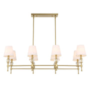 Uttermost Arques 8-light linear chandelier with white and gold finish, featuring sleek modern design and elegant light fixtures.