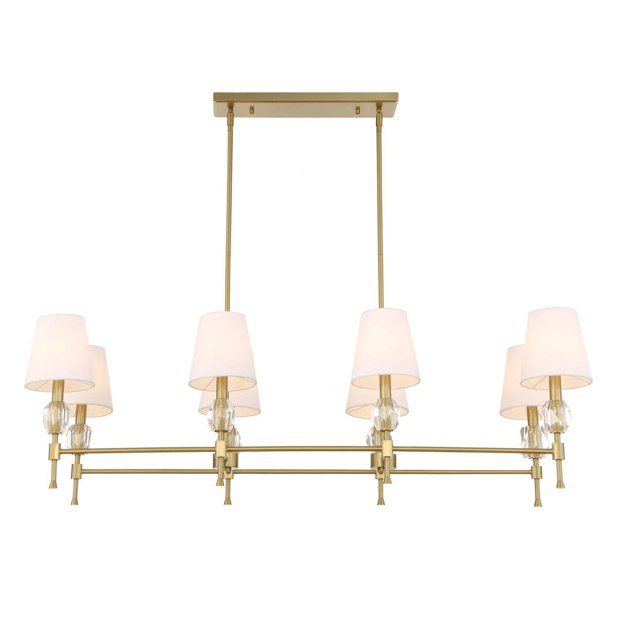 Uttermost Arques 8-light linear chandelier with white and gold finish, featuring sleek modern design and elegant light fixtures.