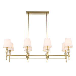 Uttermost Arques 8-light linear chandelier with white and gold finish, featuring sleek modern design and elegant light fixtures.