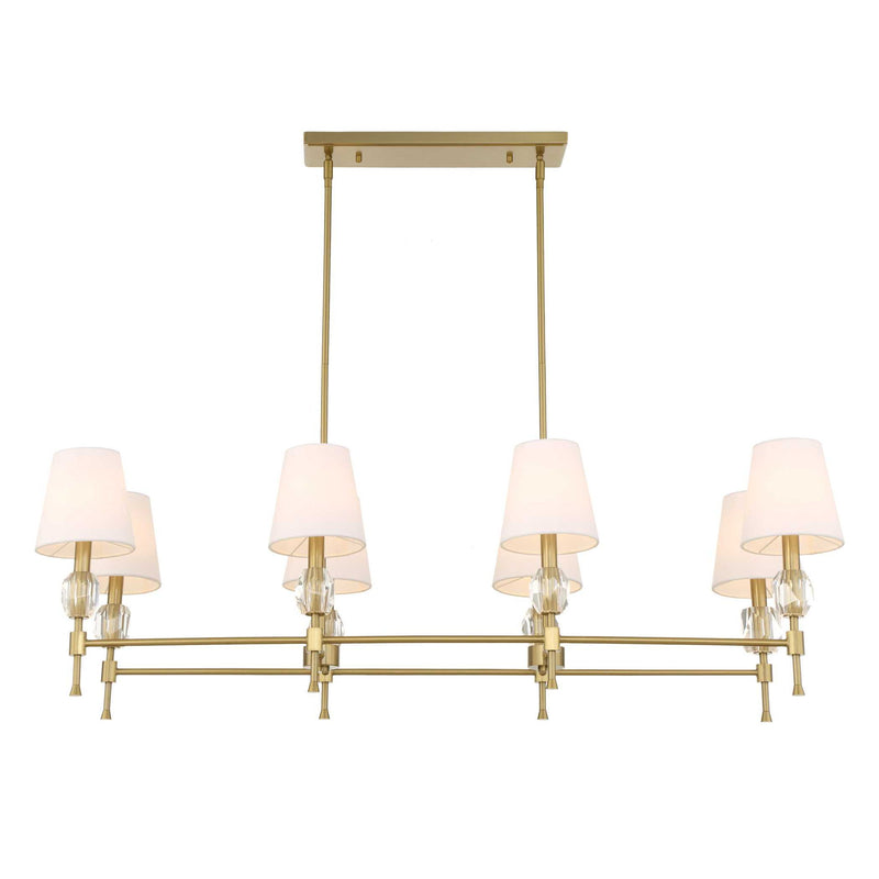 Uttermost Arques 8-light linear chandelier with white and gold finish, featuring sleek modern design and elegant light fixtures.